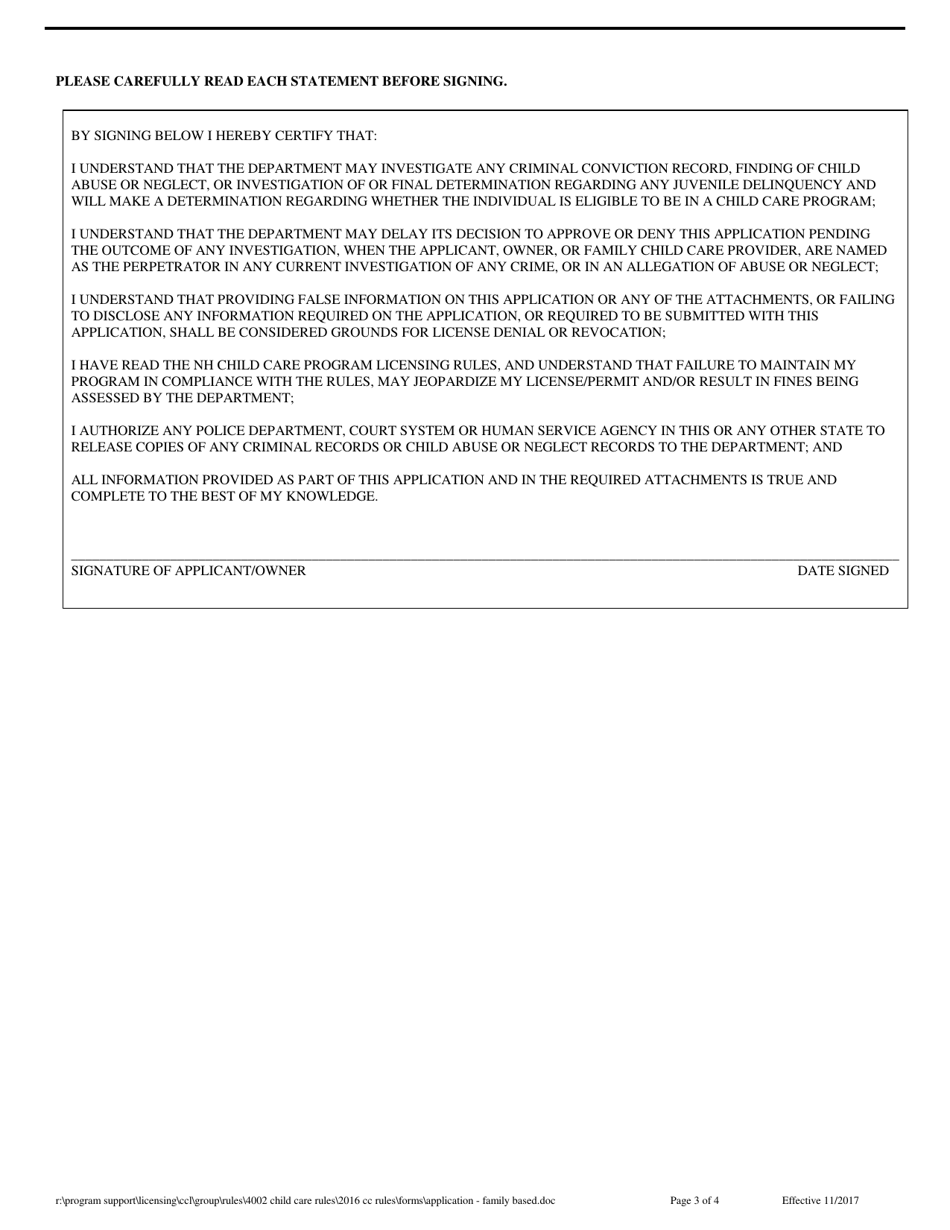 Application for Family Child Care Program - New Hampshire, Page 3