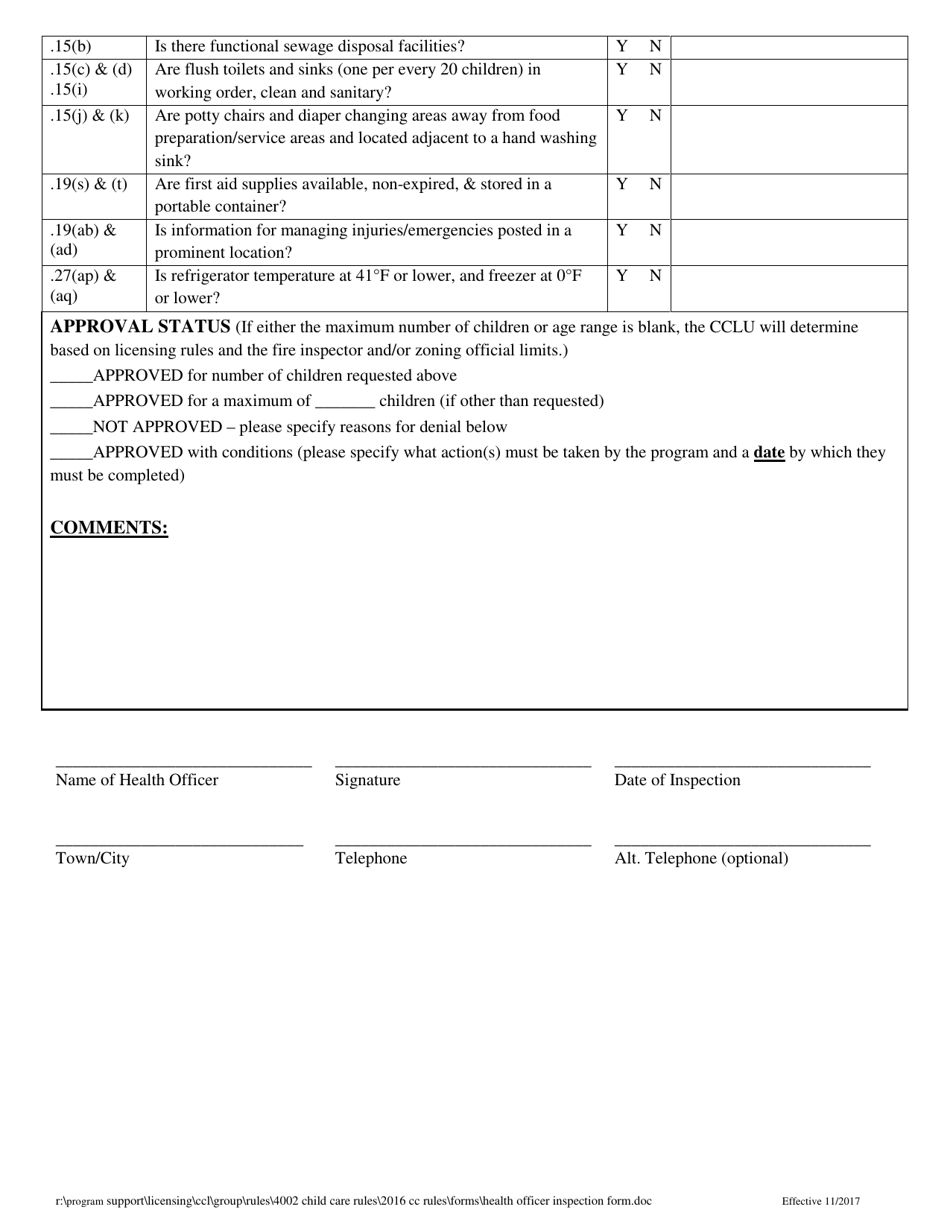 Health Officer Inspection Report for Child Care Programs - New Hampshire, Page 2