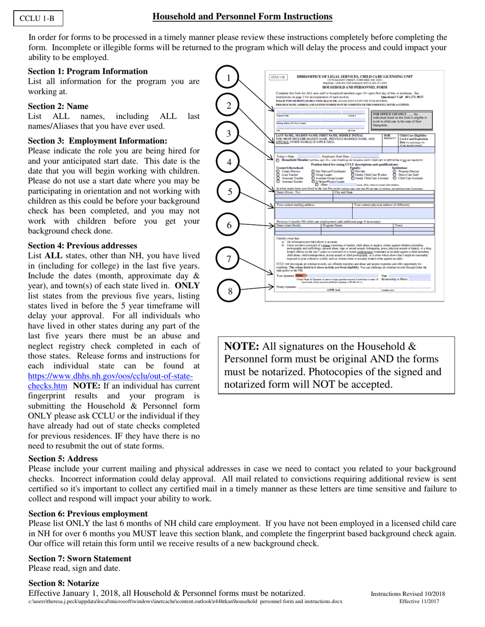 Form CCLU1-B Household and Personnel Form - New Hampshire, Page 2