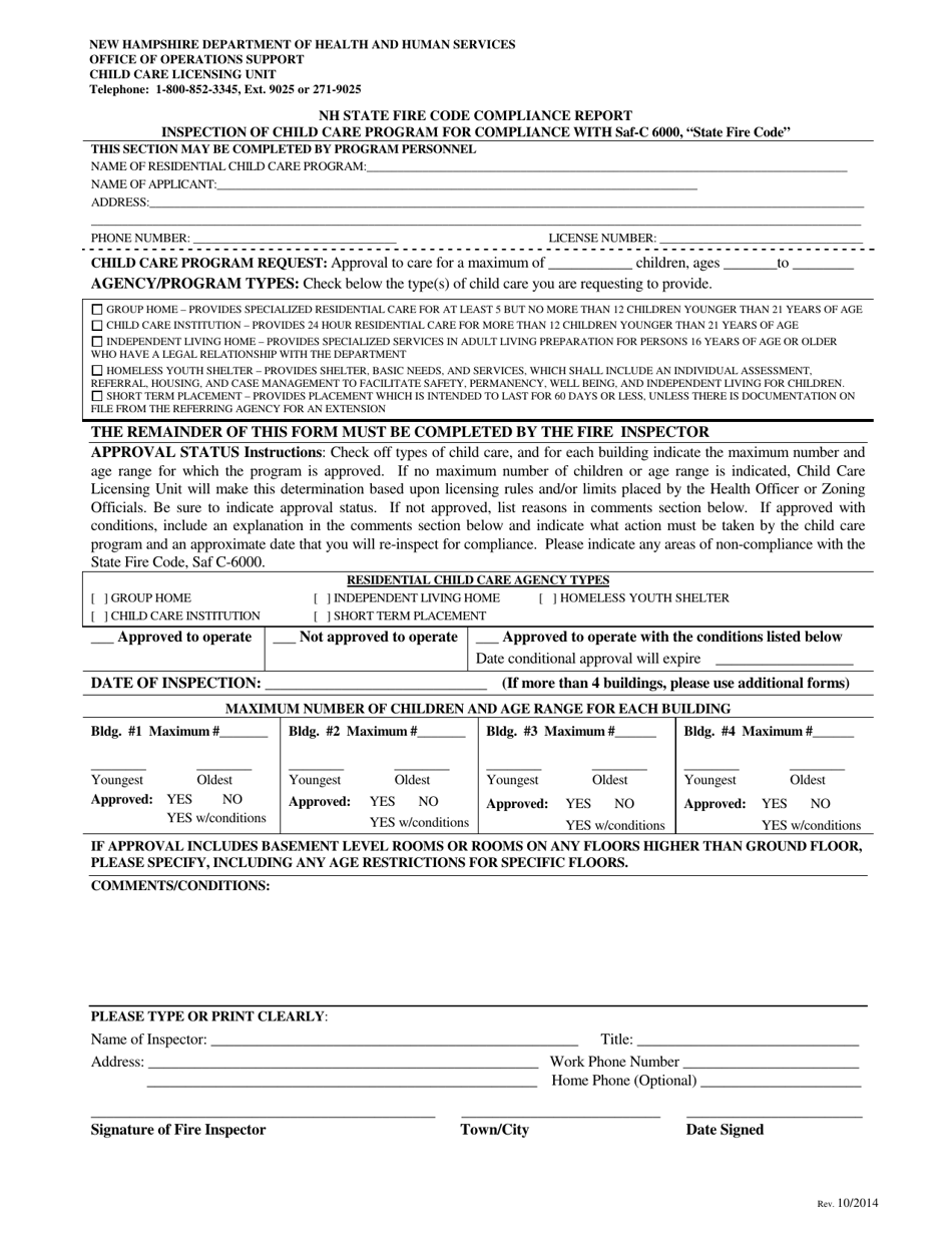 New Hampshire Nh State Fire Code Compliance Report Fill Out, Sign