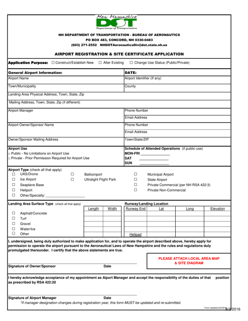 Airport Registration & Site Certificate Application - New Hampshire Download Pdf