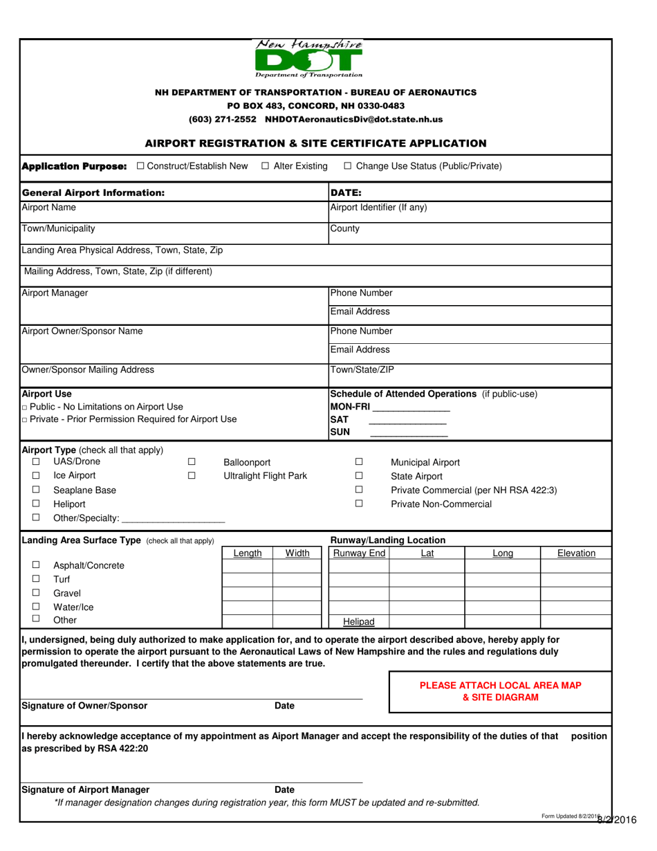 Airport Registration  Site Certificate Application - New Hampshire, Page 1