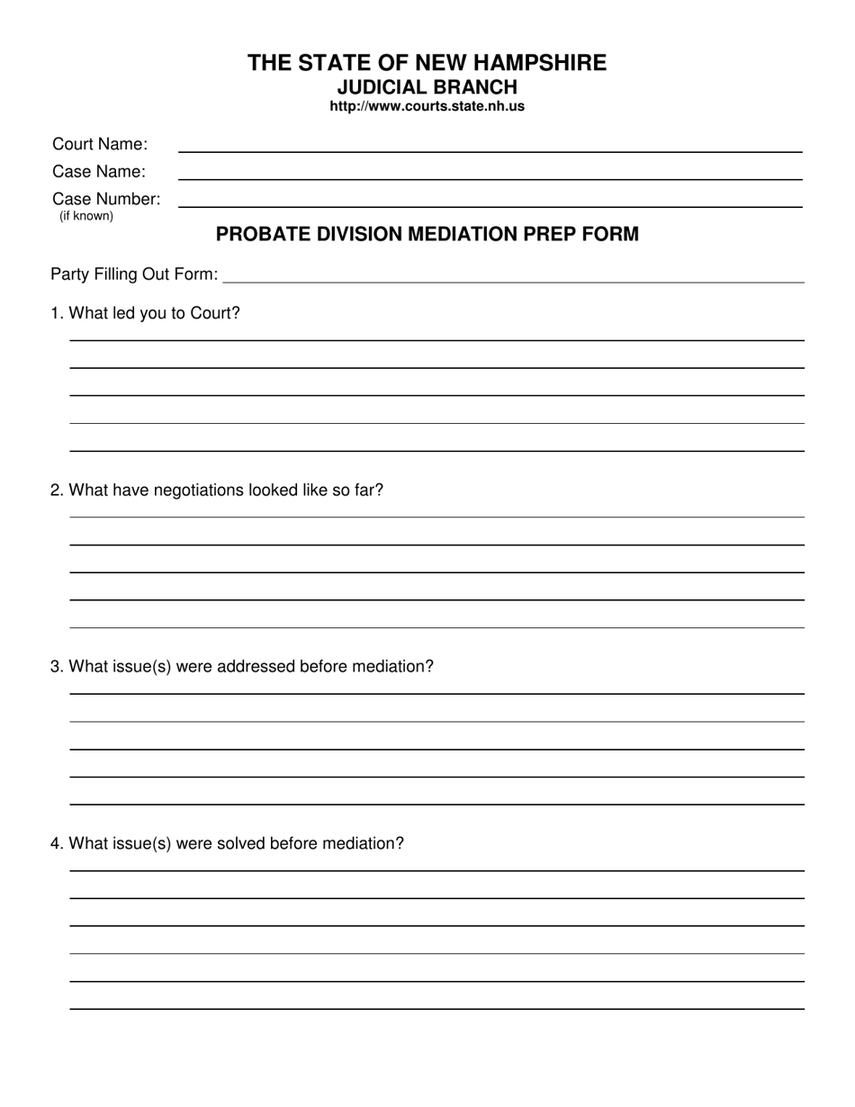 Probate Division Mediation Prep Form - New Hampshire, Page 1