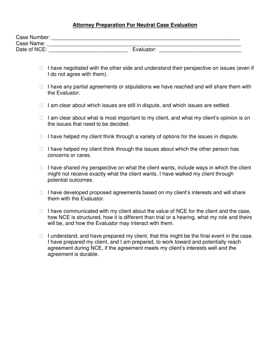 Attorney Preparation for Neutral Case Evaluation - New Hampshire, Page 1