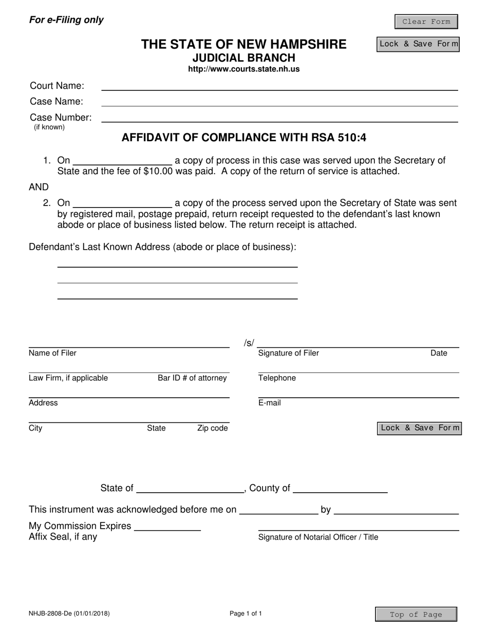 Form NHJB-2808-DE Affidavit of Compliance With Rsa 510:4 - New Hampshire, Page 1