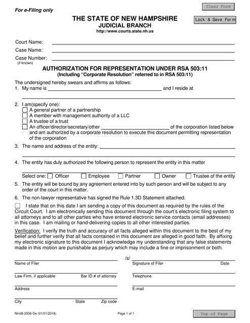 Form NHJB-2936-DE Authorization for Representation Under Rsa 503:11 - New Hampshire