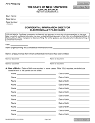 Form NHJB-2878-DFPE Confidential Information Sheet for Electronically Filed Cases - New Hampshire