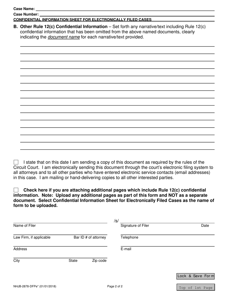 Form NHJB-2878-DFPE Confidential Information Sheet for Electronically Filed Cases - New Hampshire, Page 2