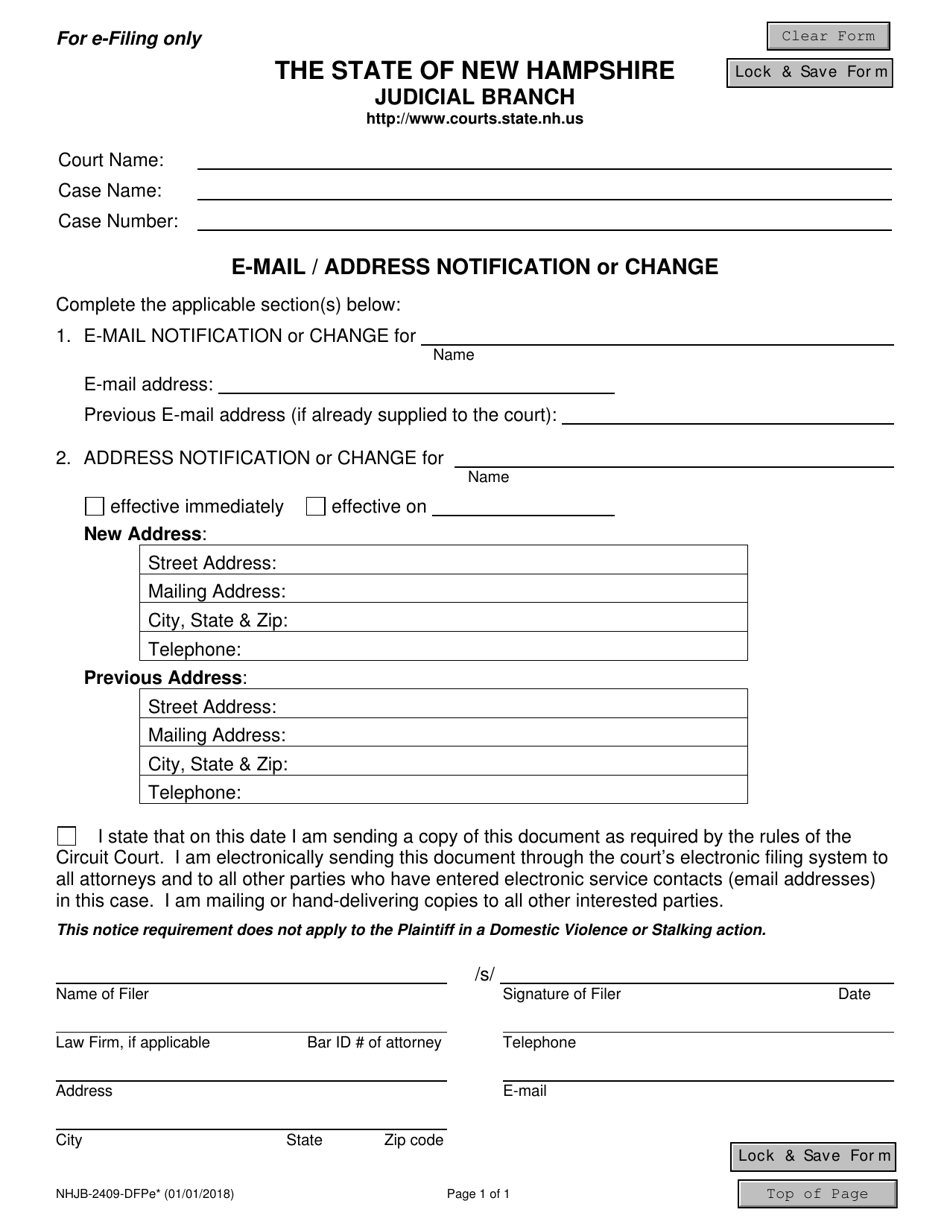 Form NHJB-2409-DFPE E-Mail / Address Notification or Change - New Hampshire, Page 1