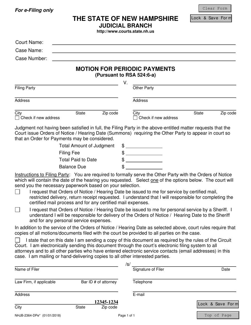 Form NHJB-2364-DPE Motion for Periodic Payments - New Hampshire, Page 1