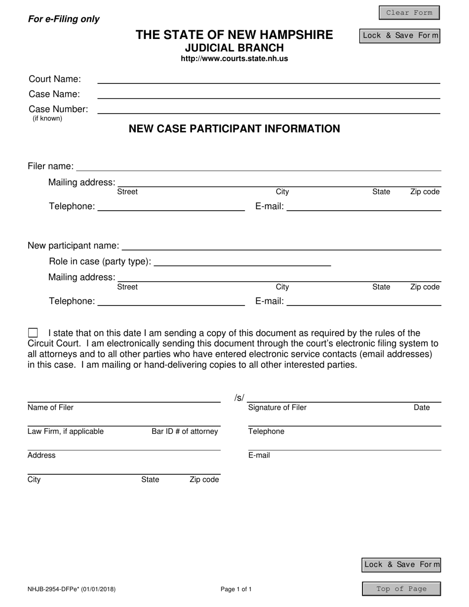 Form NHJB-2954-DFPE New Case Participant Information - New Hampshire, Page 1