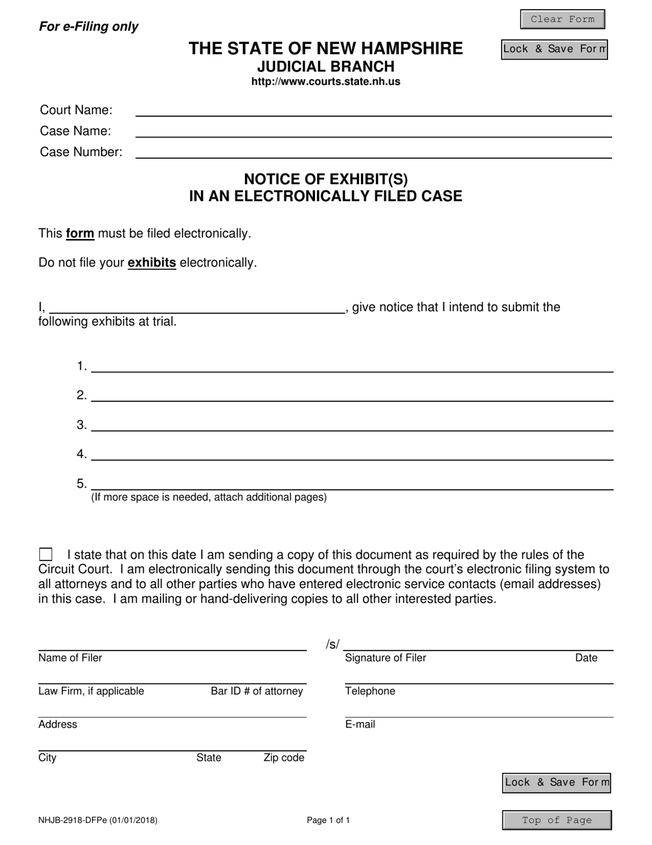 Form NHJB-2918-DFPE Notice of Exhibit(S) in an Electronically Filed Case - New Hampshire, Page 1