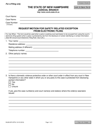 Document preview: Form NHJB-2975-DFPE Request/Motion for Safety Related Exception From Electronic Filing - New Hampshire