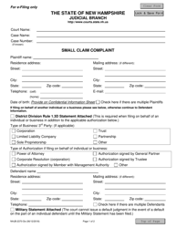 Document preview: Form NHJB-2370-DE Small Claim Complaint - New Hampshire