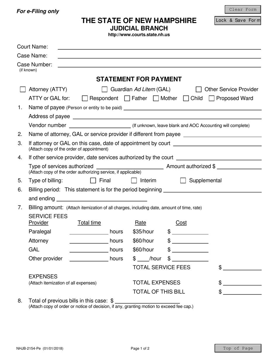 Form NHJB-2154-PE Statement for Payment - New Hampshire, Page 1