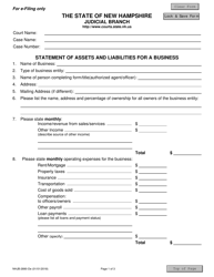 Form NHJB-2890-DE Statement of Assets and Liabilities for a Business - New Hampshire