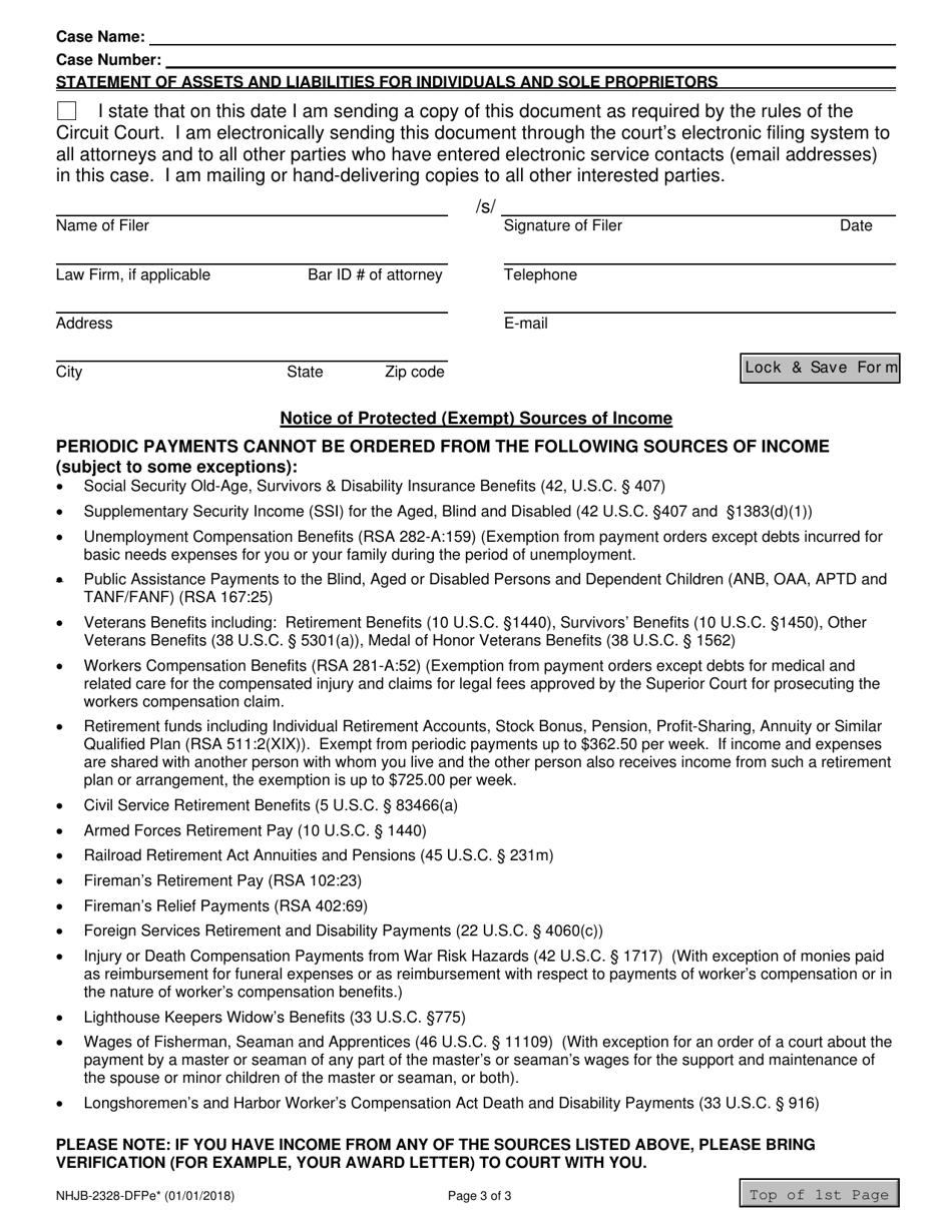 Form NHJB-2328-DFPE Statement of Assets and Liabilities for Individuals and Sole Proprietors - New Hampshire, Page 3