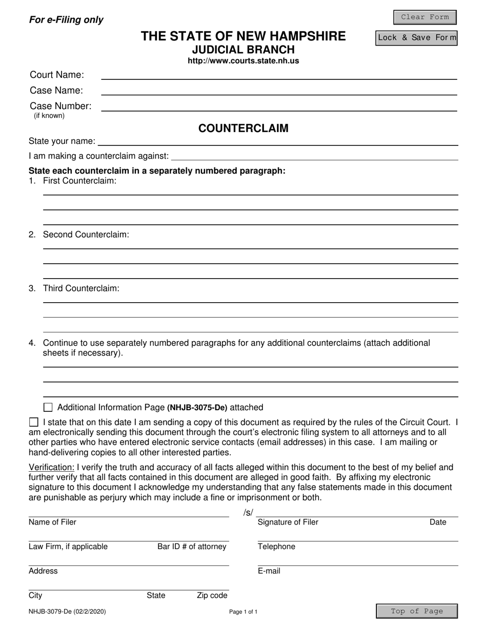 Form NHJB-3079-DE Counterclaim - New Hampshire, Page 1