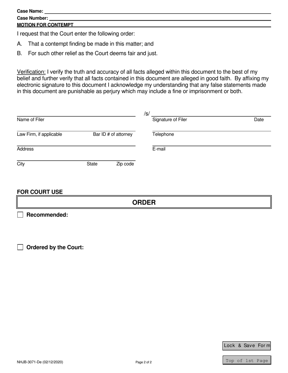 Form NHJB-3071-DE Motion for Contempt - New Hampshire, Page 2