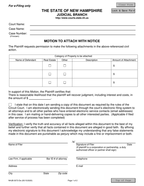 Form NHJB-3073-DE Motion to Attach With Notice - New Hampshire