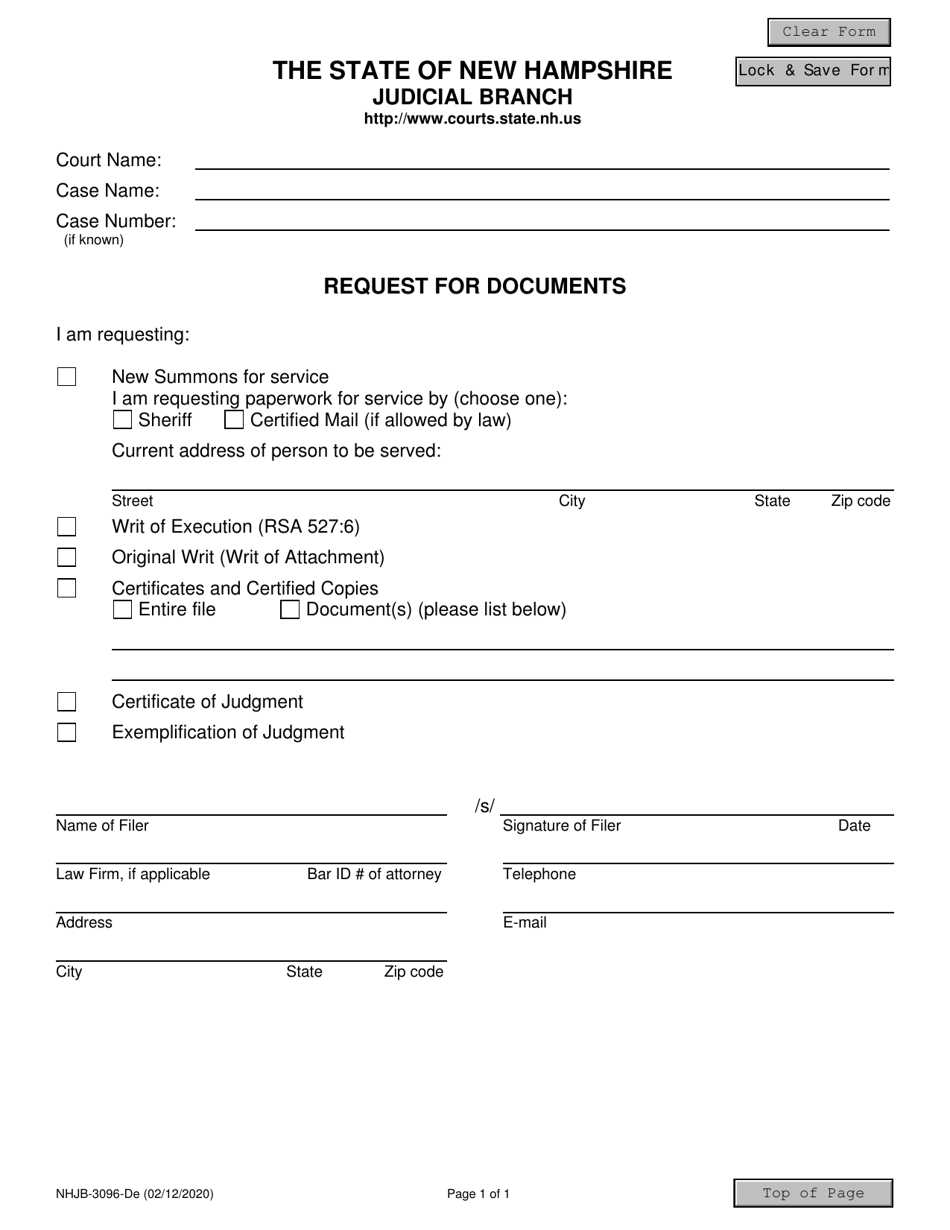 Form NHJB-3096-DE Request for Documents - New Hampshire, Page 1