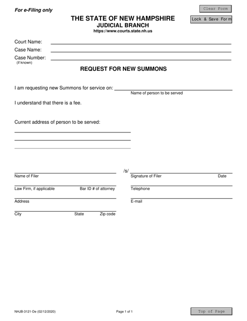 Form NHJB-3121-DE Request for New Summons - New Hampshire