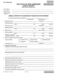 Form NHJB-2166-PE Annual Report of Guardian of Incapacitated Person - New Hampshire