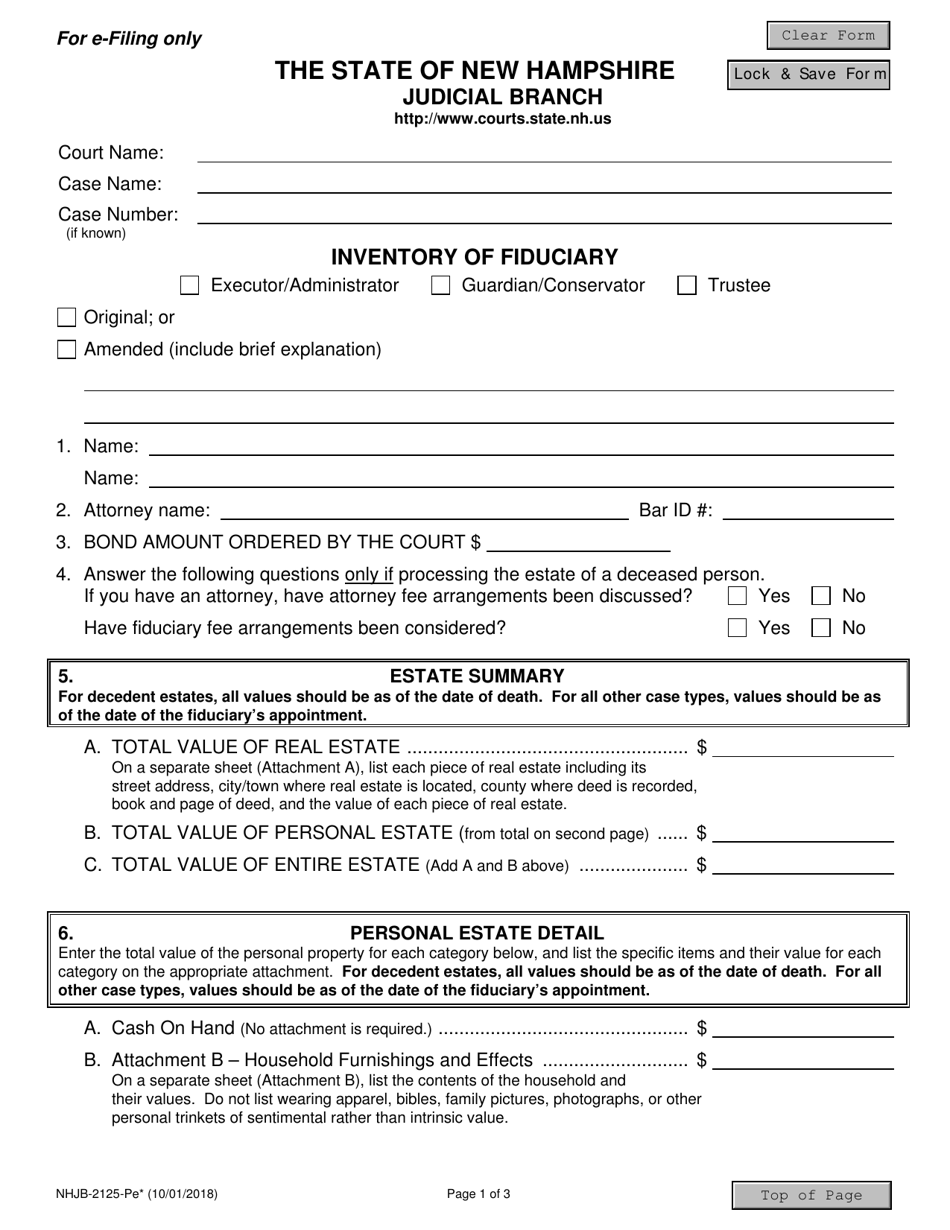 Form NHJB-2125-PE Inventory of Fiduciary - New Hampshire, Page 1