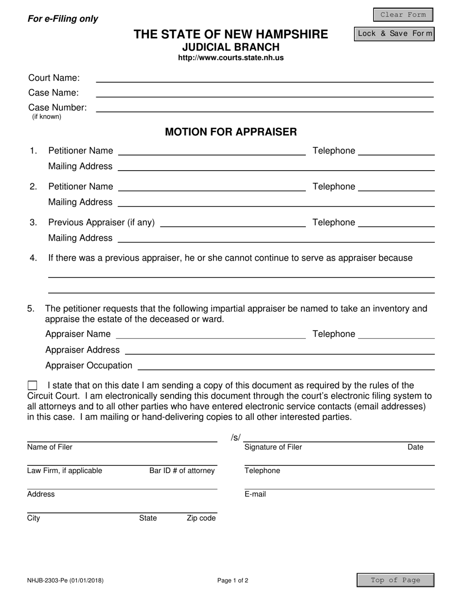 Form NHJB-2303-PE Motion for Appraiser - New Hampshire, Page 1