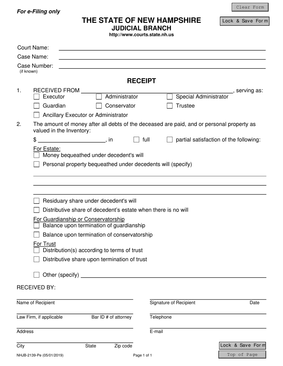 Form NHJB-2139-PE Receipt - New Hampshire, Page 1