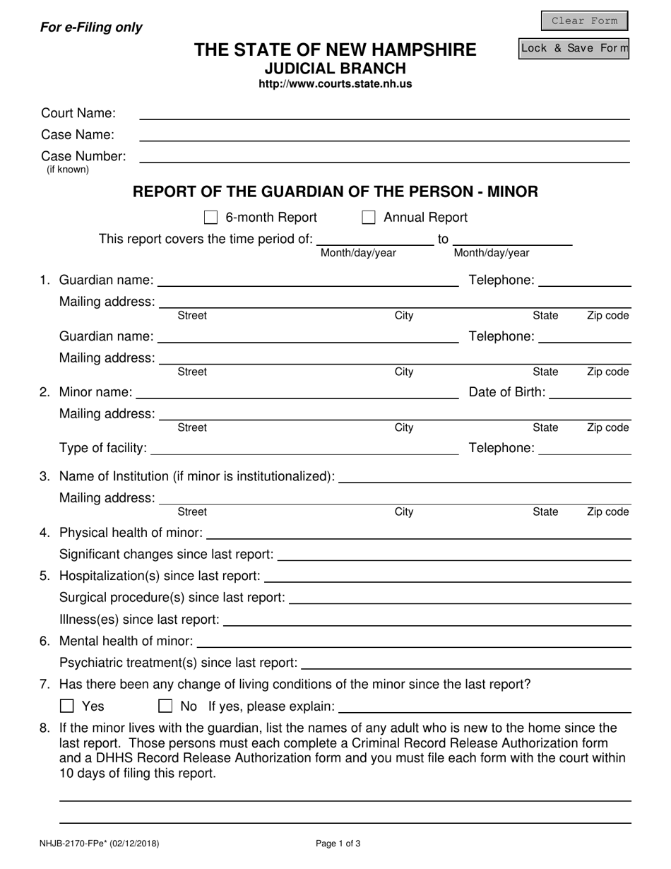Form NHJB-2170-FPE Report of the Guardian of the Person - Minor - New Hampshire, Page 1