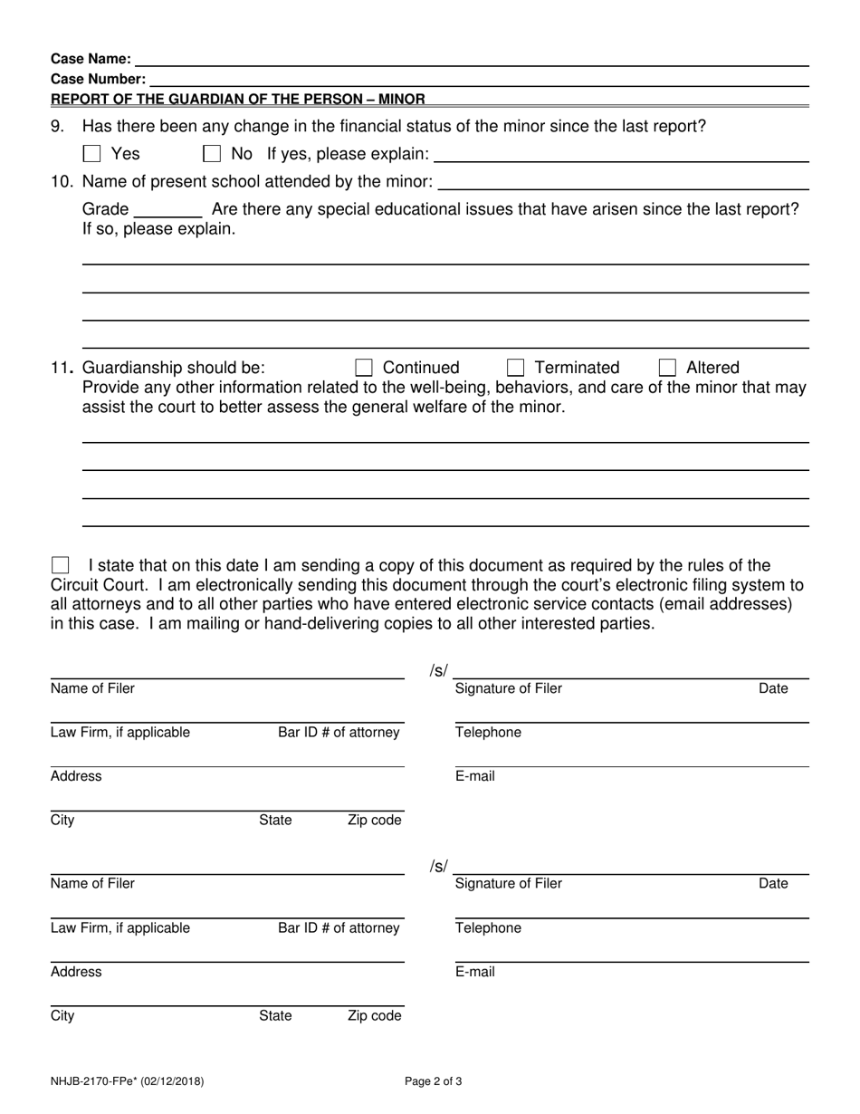 Form NHJB-2170-FPE Report of the Guardian of the Person - Minor - New Hampshire, Page 2