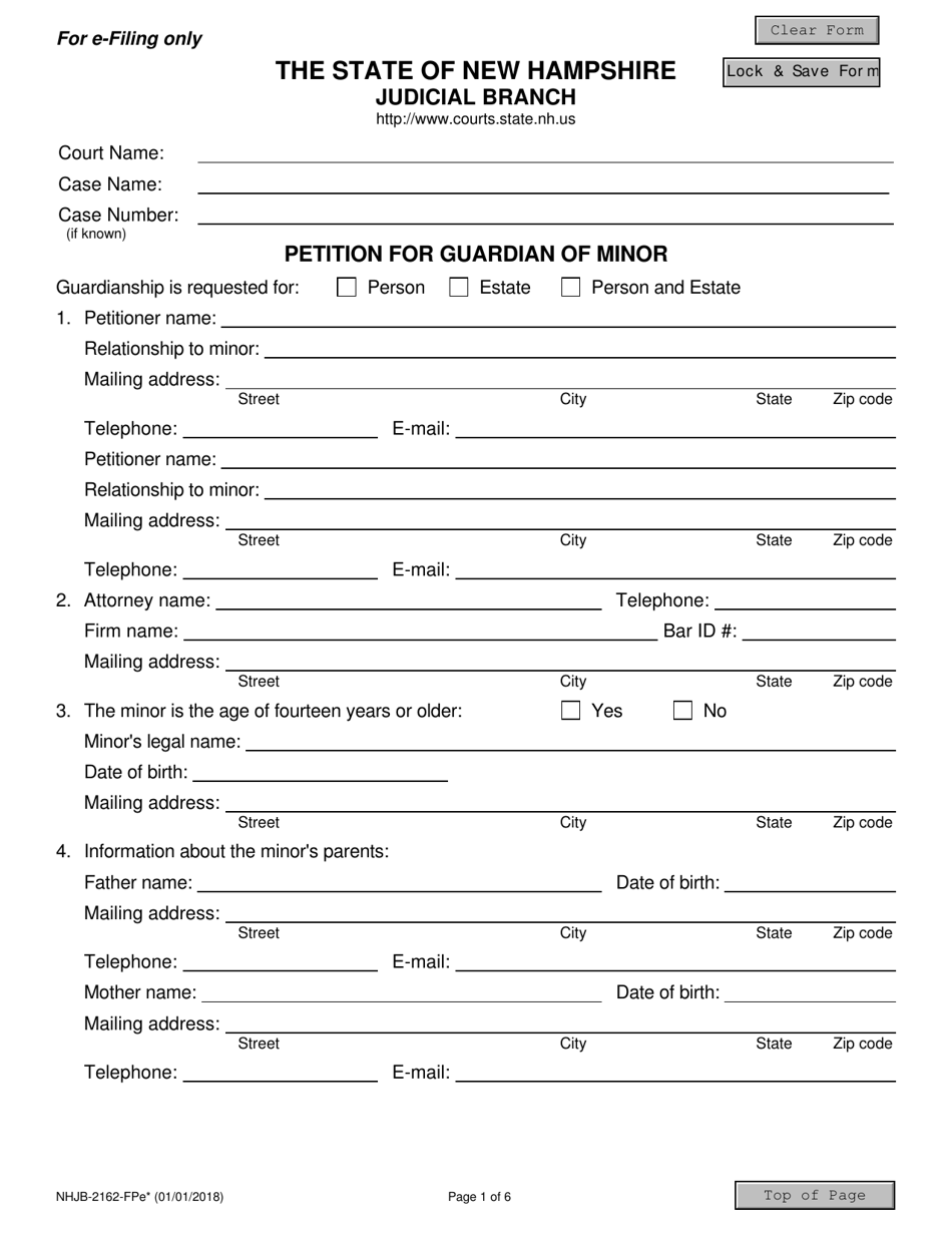 Form NHJB-2162-FPE Petition for Guardian of Minor - New Hampshire, Page 1
