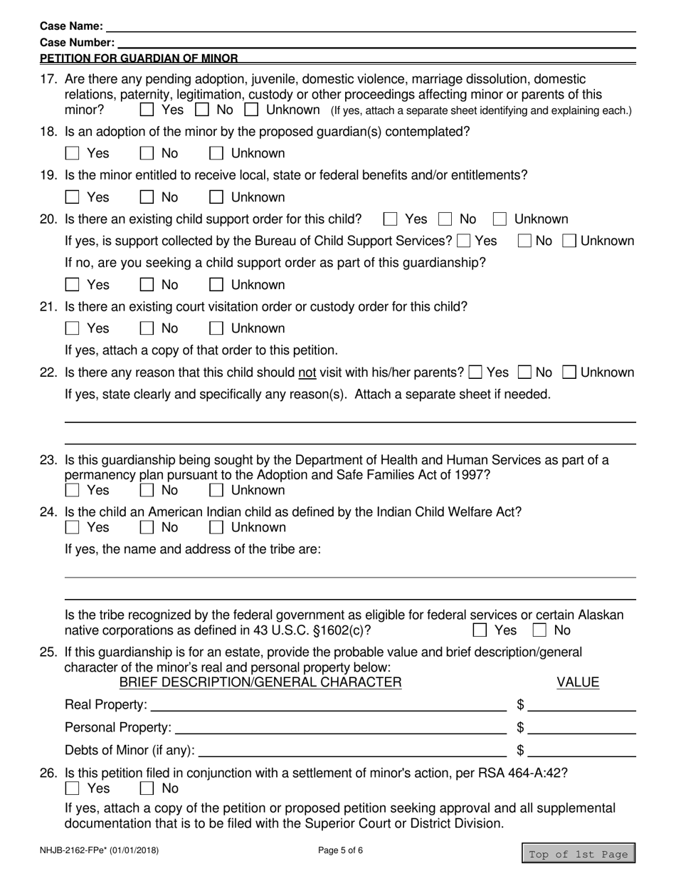 Form NHJB-2162-FPE Petition for Guardian of Minor - New Hampshire, Page 5