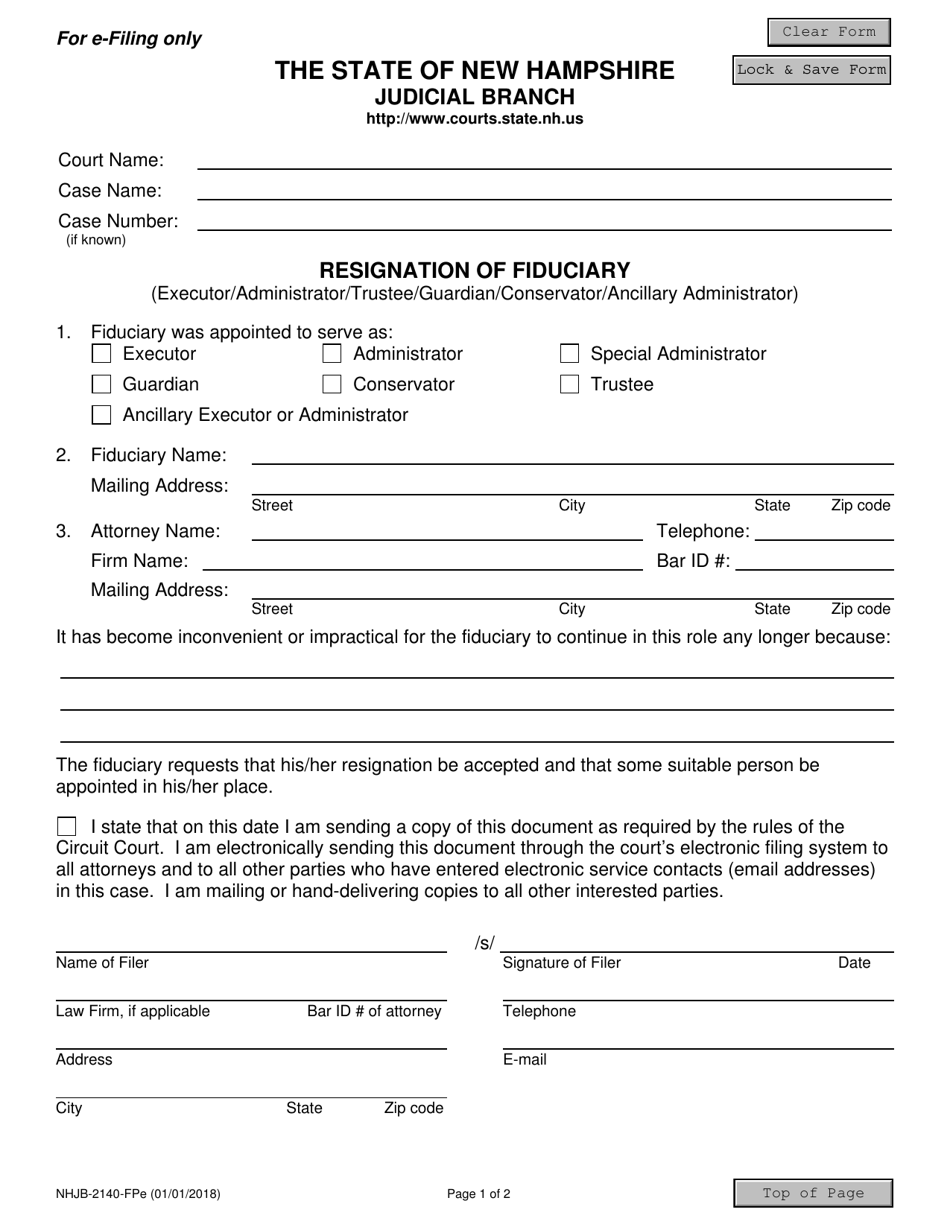 Form NHJB-2140-FPE Resignation of Fiduciary - New Hampshire, Page 1