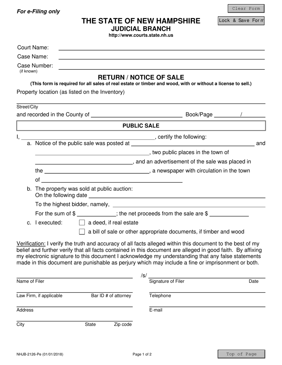 Form NHJB-2126-PE Return / Notice of Sale - New Hampshire, Page 1