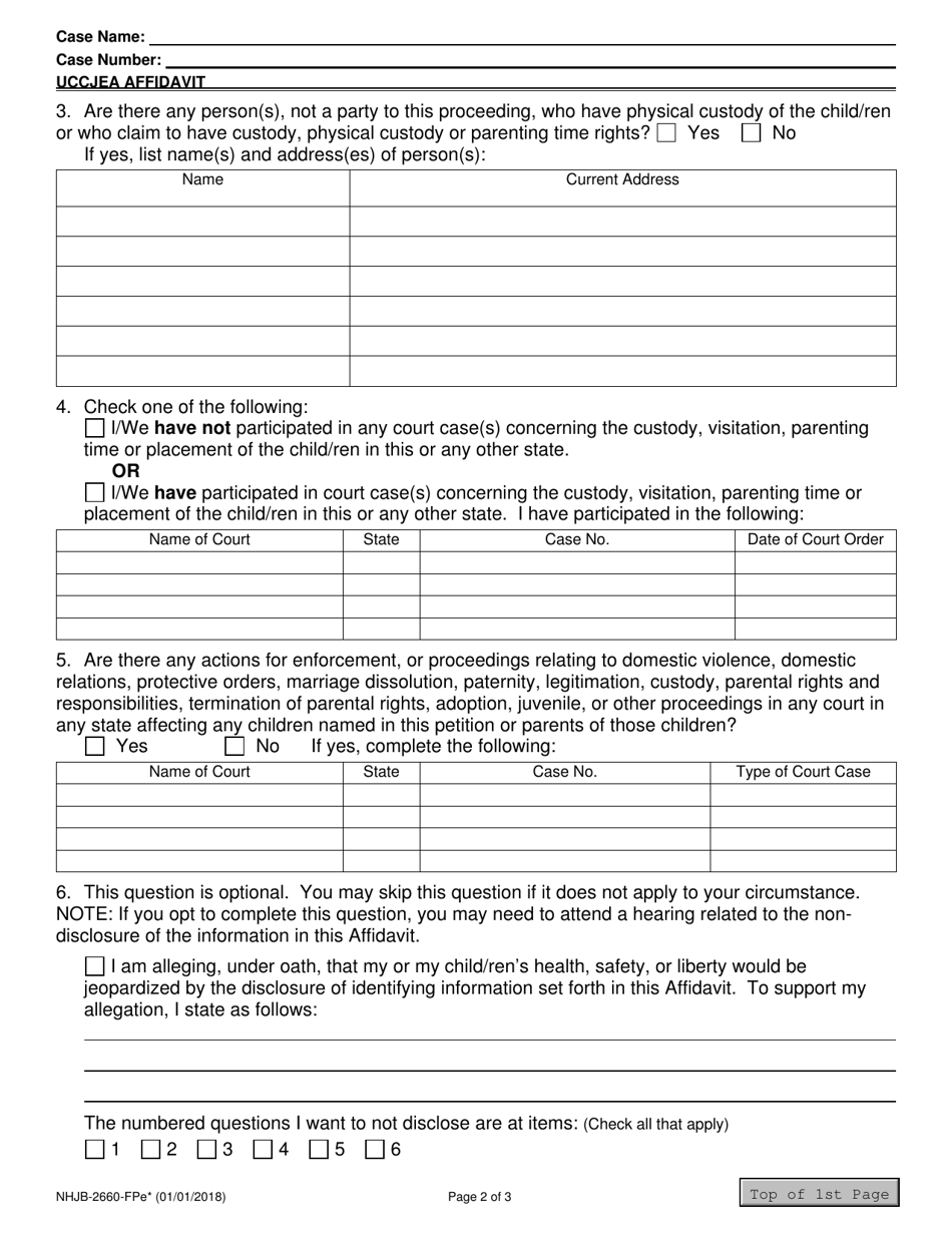 Form NHJB-2660-FPE Uniform Child Custody Jurisdiction and Enforcement Act (Uccjea) Affidavit - New Hampshire, Page 2