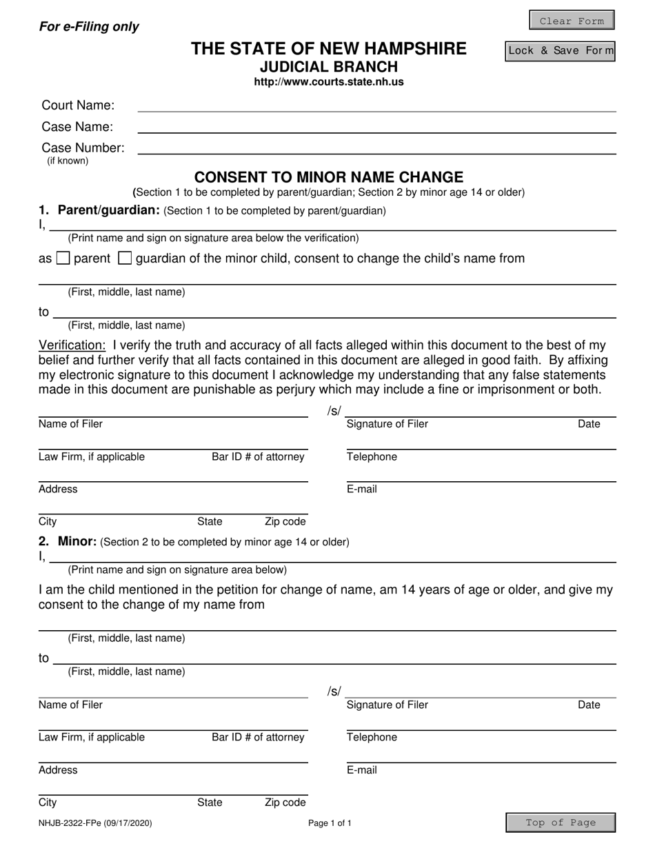 Form NHJB-2322-FPE Consent to Minor Name Change - New Hampshire, Page 1