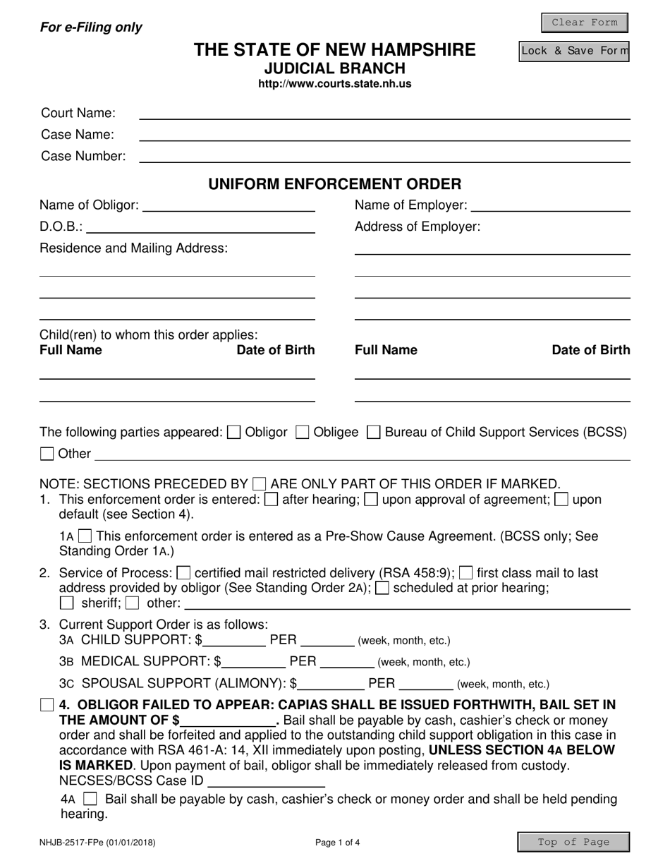 Form NHJB-2517-FPE Uniform Enforcement Order - New Hampshire, Page 1
