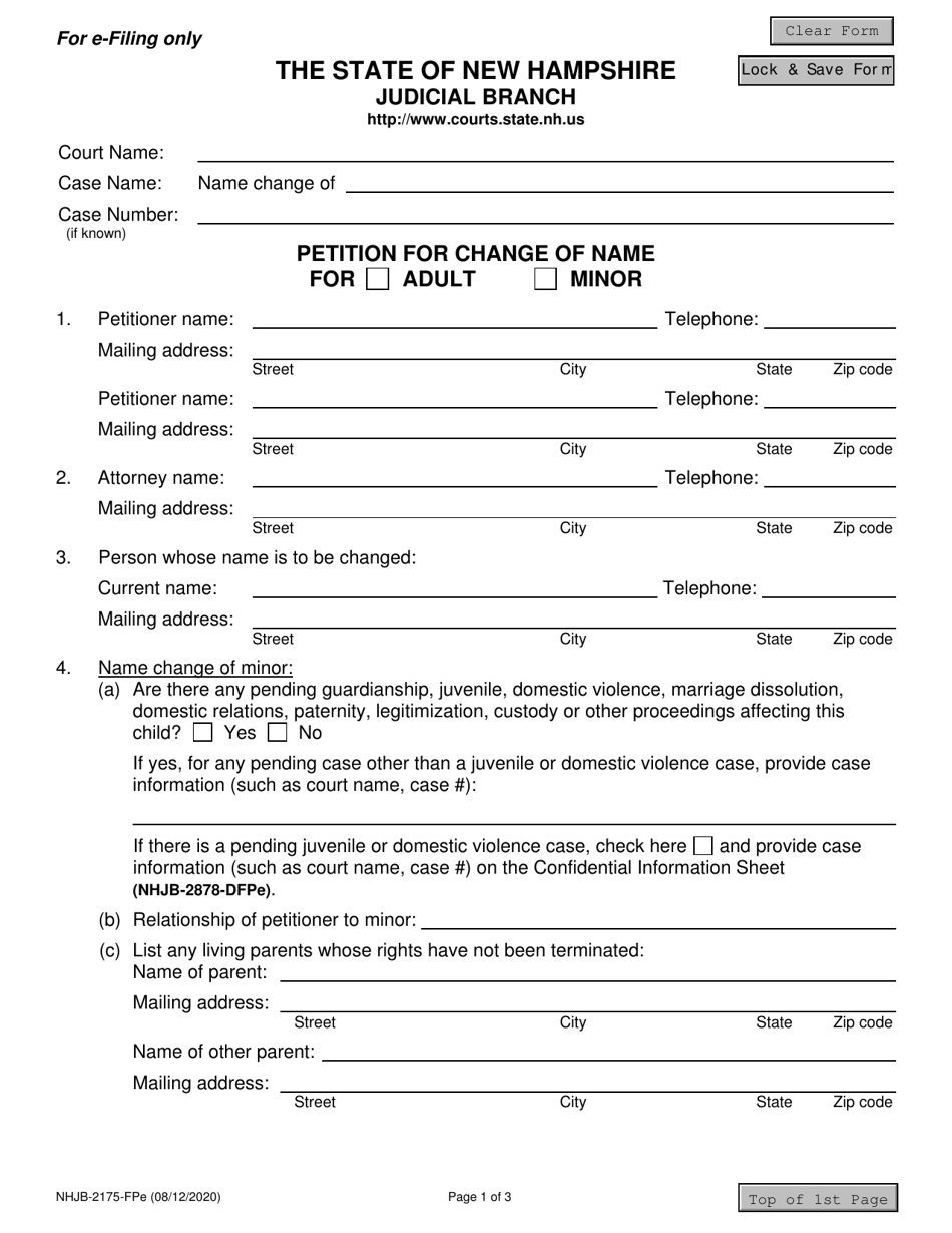 Form NHJB-2175-FPE Petition for Change of Name - New Hampshire, Page 1