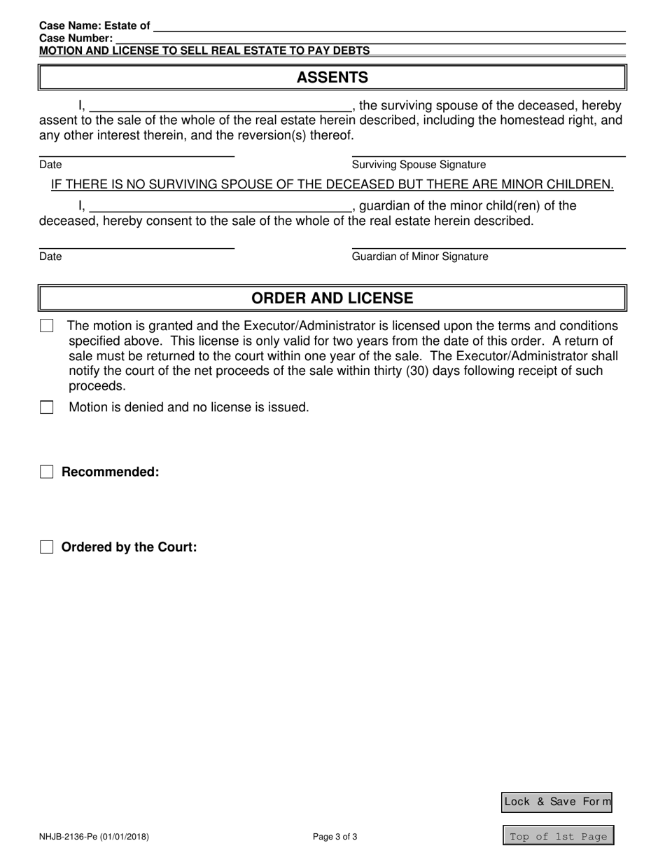 Form NHJB-2136-PE Motion and License to Sell Real Estate to Pay Debts and Legacies of the Estate - New Hampshire, Page 3