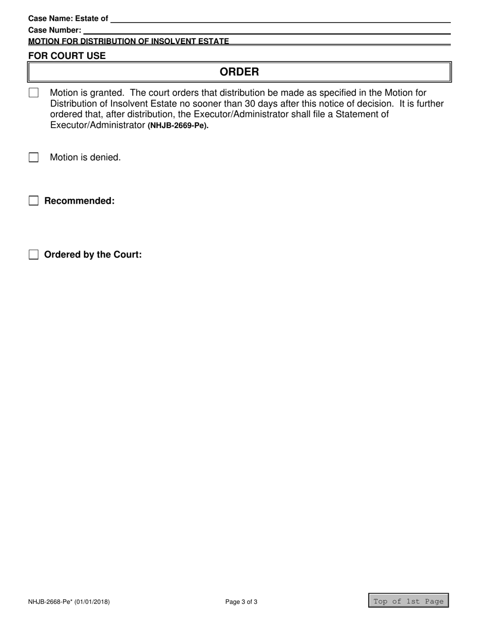 Form NHJB-2668-PE Motion for Distribution of Insolvent Estate - New Hampshire, Page 3