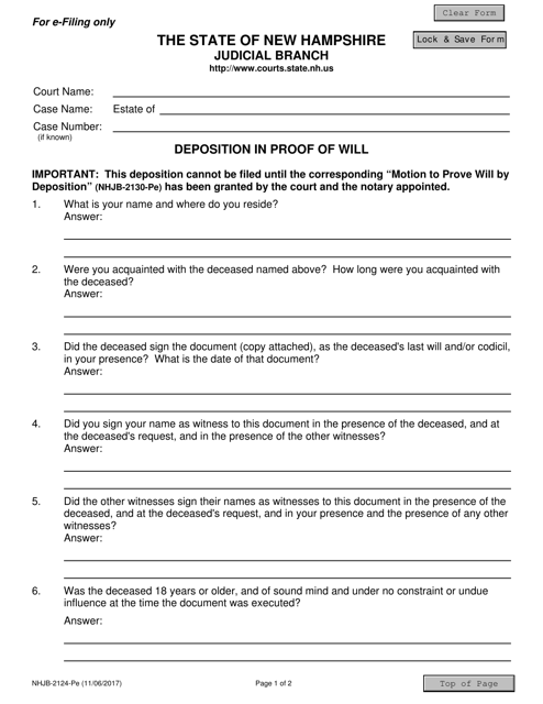 Form NHJB-2124-PE Deposition in Proof of Will - New Hampshire