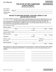 Document preview: Form NHJB-2127-PE Notice to Surviving Spouse, Legatees, Heirs at Law and Return of Notice - New Hampshire