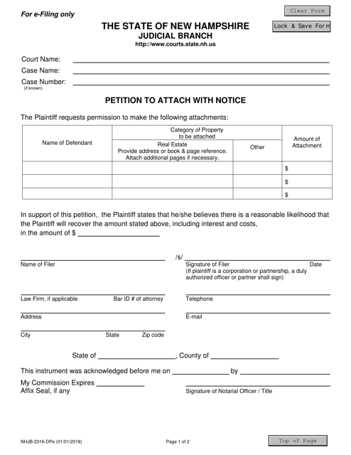 Form NHJB-2316-DPE Petition to Attach With Notice - New Hampshire