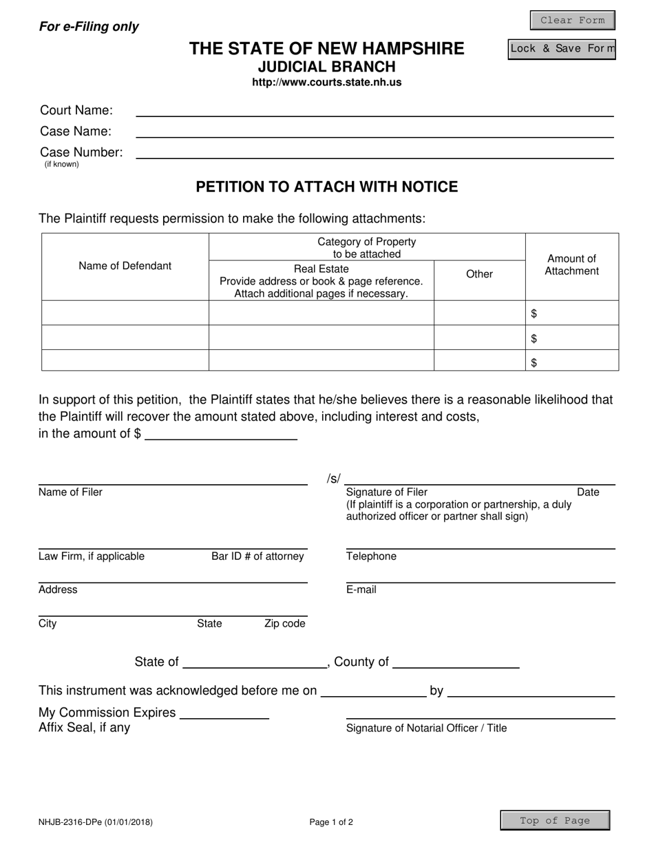 Form NHJB-2316-DPE Petition to Attach With Notice - New Hampshire, Page 1