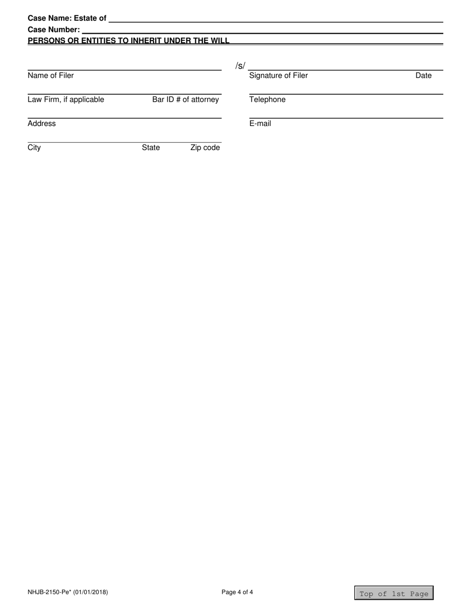 Form NHJB-2150-PE Persons or Entities to Inherit Under the Will - New Hampshire, Page 4