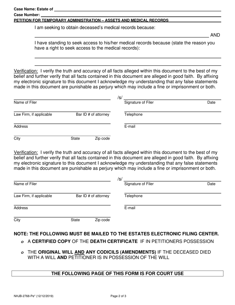 Form NHJB-2768-PE Petition for Temporary Administration to Determine Assets or Obtain Medical Records - New Hampshire, Page 2