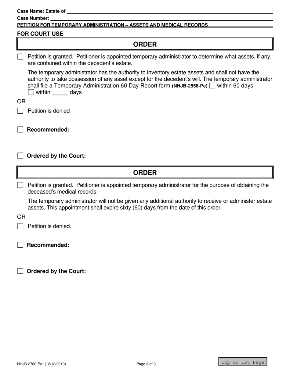 Form NHJB-2768-PE Petition for Temporary Administration to Determine Assets or Obtain Medical Records - New Hampshire, Page 3