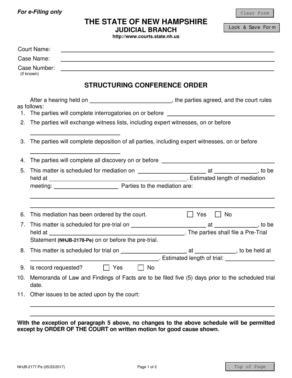 Form NHJB-2177-PE Structuring Conference Order - New Hampshire, Page 1